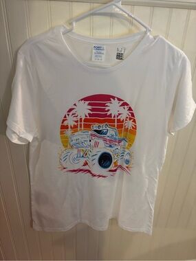 NWOT Port and Company White Short Sleeve Tee with Sunset Monster Truck Graphic